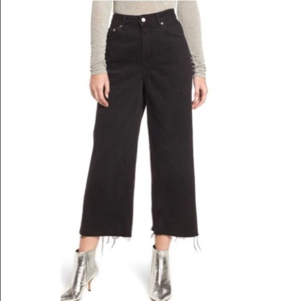 Topshop Moto High Rise Crop Wide Leg Cutoff Raw Hem Jeans